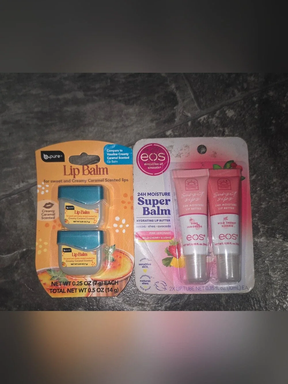 eos Super Balm Hydrating Lip Butter- Pink Lemonade & Cherry Slushie + B Pure